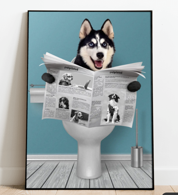 Badezimmerdekoration, Hund auf Toilette - Individuelles Poster